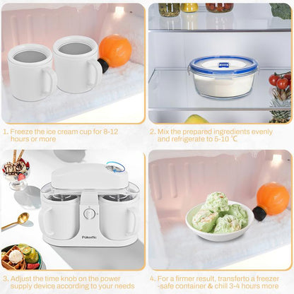 Pukomc Ice Cream Maker Machine for Home Use with Two Ice Cream Bowls Simple Operation Easy to Clean White Easy Fast Use Perfect Dessert,The best Christmas New Year gift summerwins