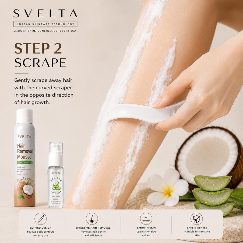 SVELTA Sensitive Skin Bikini Hair Removal Cream & Mousse - Lightweight, Soothing Body Care Self-Care Product for Adults, Fast-Acting Depilatory Foam with Coconut Oil, Aloe Vera Gel & Scraper, 150ml + 30ml