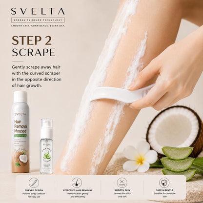 SVELTA Sensitive Skin Bikini Hair Removal Cream & Mousse - Lightweight, Soothing Body Care Self-Care Product for Adults, Fast-Acting Depilatory Foam with Coconut Oil, Aloe Vera Gel & Scraper, 150ml + 30ml