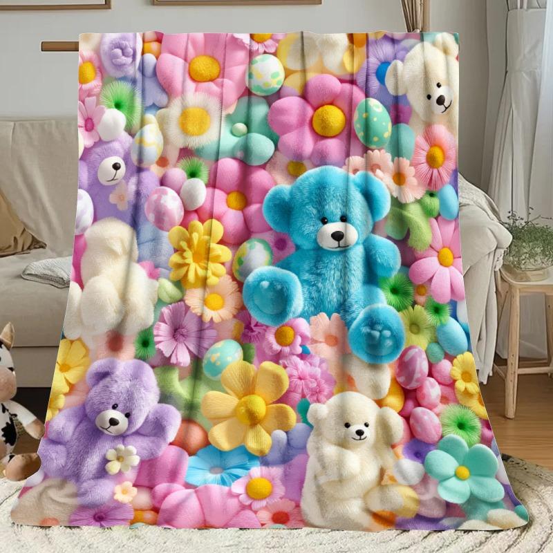 Teddy Pastel Floral Print Throw Blanket, Kawaii Plush Super Soft Cozy Throw for Kids, Bedroom Blanket & Gift Item, Floral Print Blanket summerwins