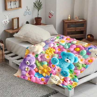 Teddy Pastel Floral Print Throw Blanket, Kawaii Plush Super Soft Cozy Throw for Kids, Bedroom Blanket & Gift Item, Floral Print Blanket summerwins