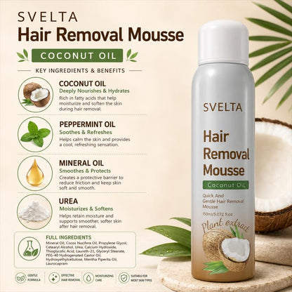 SVELTA Sensitive Skin Bikini Hair Removal Cream & Mousse - Lightweight, Soothing Body Care Self-Care Product for Adults, Fast-Acting Depilatory Foam with Coconut Oil, Aloe Vera Gel & Scraper, 150ml + 30ml