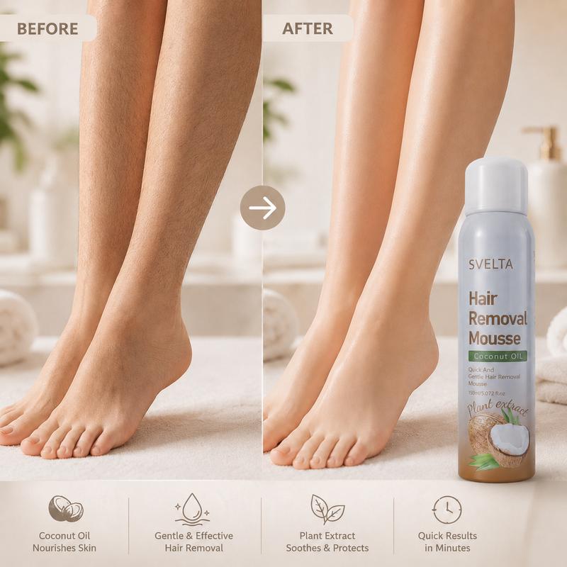 SVELTA Sensitive Skin Bikini Hair Removal Cream & Mousse - Lightweight, Soothing Body Care Self-Care Product for Adults, Fast-Acting Depilatory Foam with Coconut Oil, Aloe Vera Gel & Scraper, 150ml + 30ml