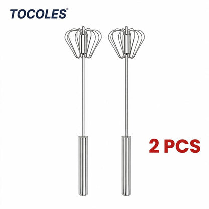 AA Stainless Steel Hand-Push Rotary Whisk - Food-Grade Rust-Resistant Kitchen Utensil with Sturdy Riveted Construction, Semi-Automatic Design for Coffee, Egg Whisking Tasks, Easy to Clean