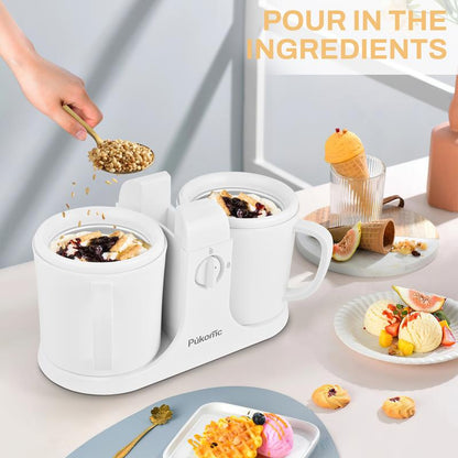 Pukomc Ice Cream Maker Machine for Home Use with Two Ice Cream Bowls Simple Operation Easy to Clean White Easy Fast Use Perfect Dessert,The best Christmas New Year gift summerwins