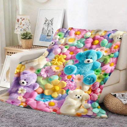 Teddy Pastel Floral Print Throw Blanket, Kawaii Plush Super Soft Cozy Throw for Kids, Bedroom Blanket & Gift Item, Floral Print Blanket summerwins