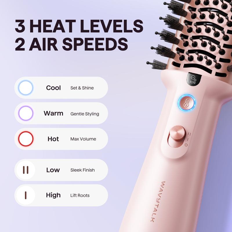 Wavytalk Jet Brush Dual Voltage Ionic Hair Dryer Brush, Reduces Damage, Anti-Frizz Straight Hair, Curls and Blowouts