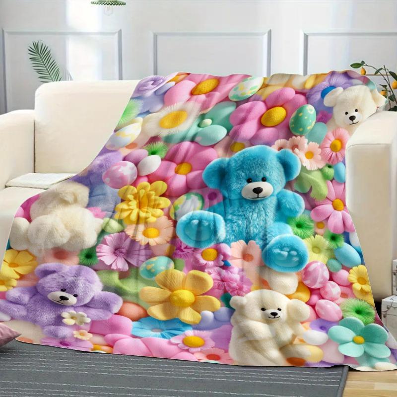 Teddy Pastel Floral Print Throw Blanket, Kawaii Plush Super Soft Cozy Throw for Kids, Bedroom Blanket & Gift Item, Floral Print Blanket summerwins