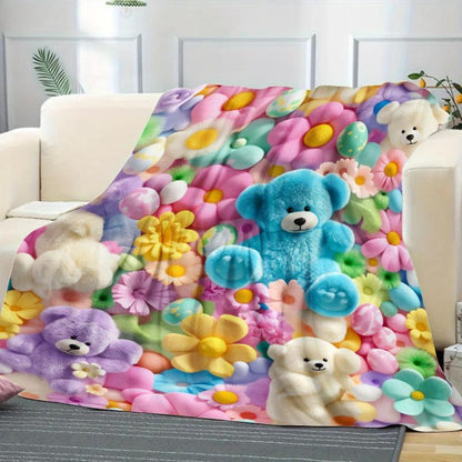 Teddy Pastel Floral Print Throw Blanket, Kawaii Plush Super Soft Cozy Throw for Kids, Bedroom Blanket & Gift Item, Floral Print Blanket summerwins