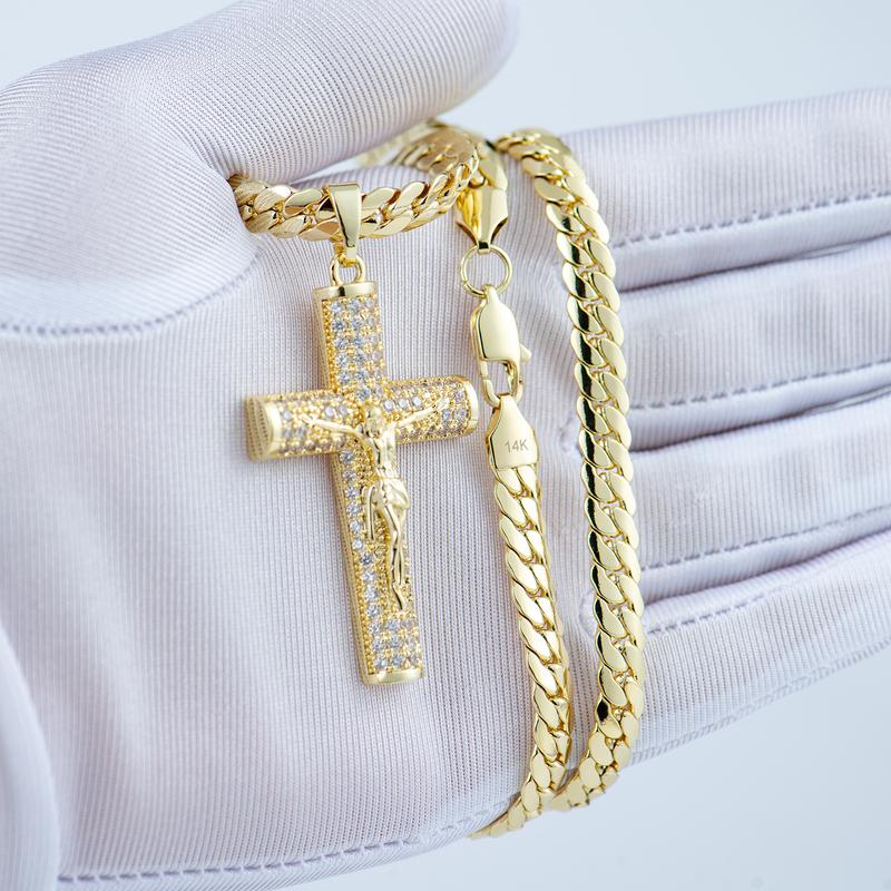 24" Miami Cross Chain, 14K Gold-Plated
