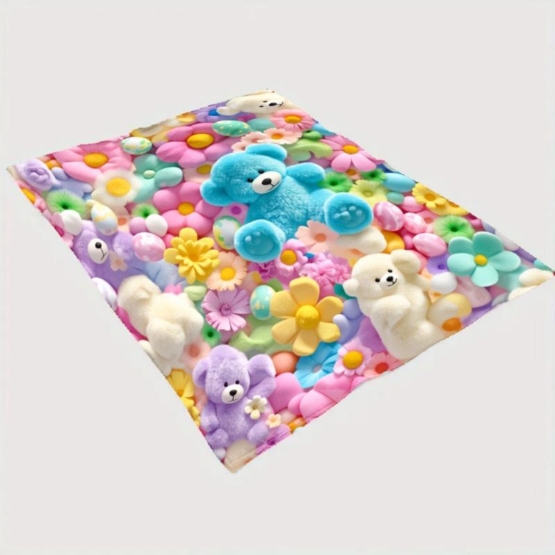 Teddy Pastel Floral Print Throw Blanket, Kawaii Plush Super Soft Cozy Throw for Kids, Bedroom Blanket & Gift Item, Floral Print Blanket summerwins