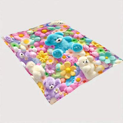 Teddy Pastel Floral Print Throw Blanket, Kawaii Plush Super Soft Cozy Throw for Kids, Bedroom Blanket & Gift Item, Floral Print Blanket summerwins