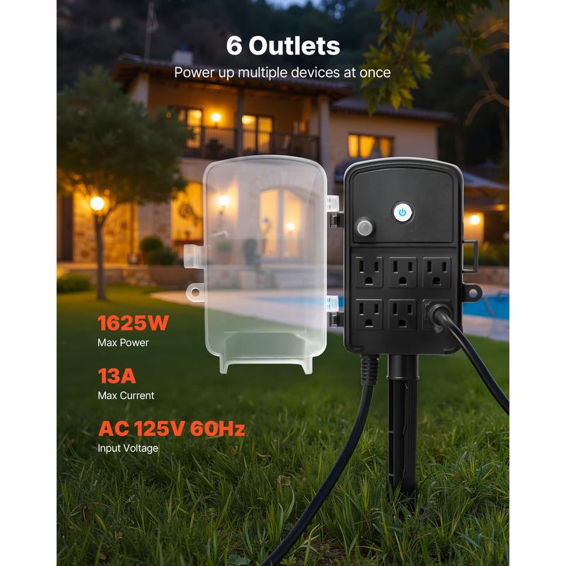 6-Outlet Outdoor Power Stake with Remote & Timer
