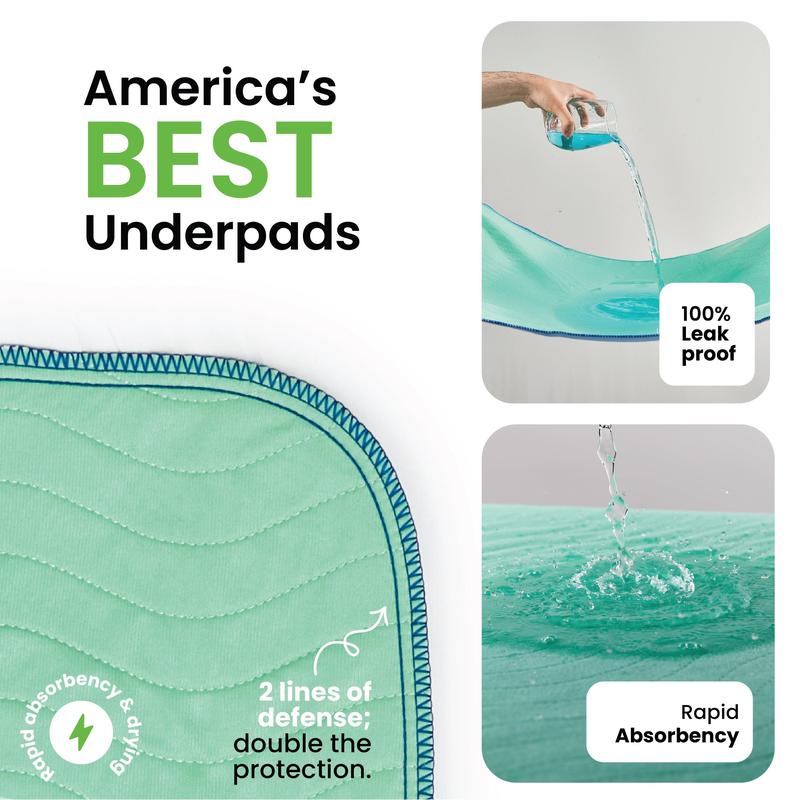 Improvia Washable Underpads - Reusable Heavy Absorbency Bed Protection Pads for Kids, Adults and Pets- Waterproof Leakproof Underpad for Bed, Couch, Sofa and Floor