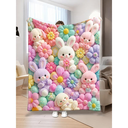 Teddy Pastel Floral Print Throw Blanket, Kawaii Plush Super Soft Cozy Throw for Kids, Bedroom Blanket & Gift Item, Floral Print Blanket summerwins