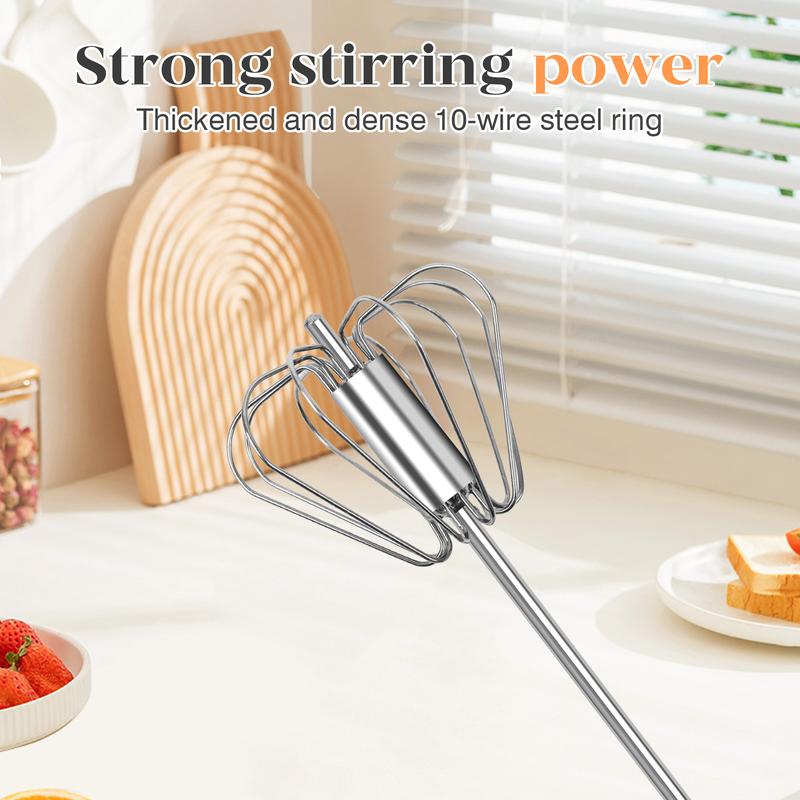 AA Stainless Steel Hand-Push Rotary Whisk - Food-Grade Rust-Resistant Kitchen Utensil with Sturdy Riveted Construction, Semi-Automatic Design for Coffee, Egg Whisking Tasks, Easy to Clean