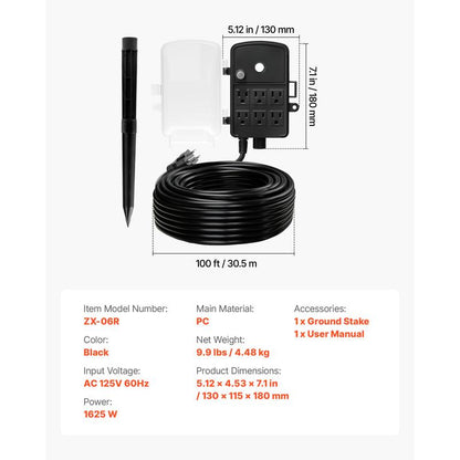 6-Outlet Outdoor Power Stake with Remote & Timer