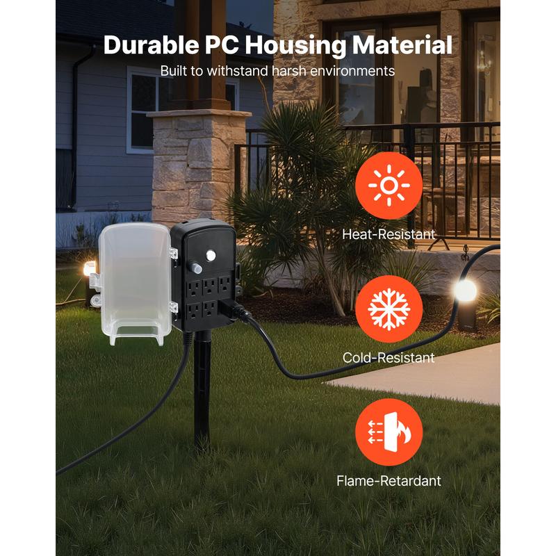 6-Outlet Outdoor Power Stake with Remote & Timer