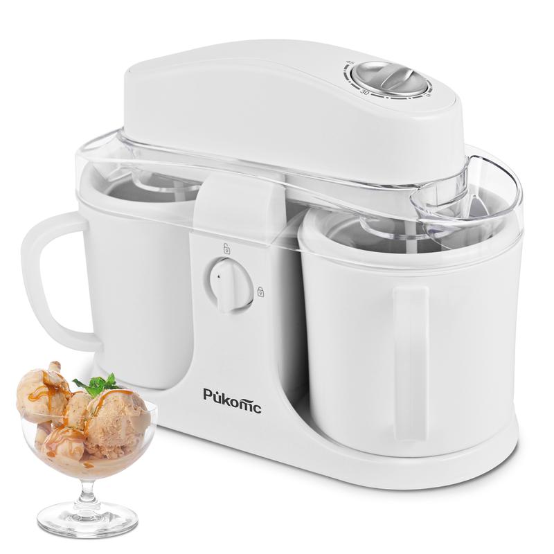 Pukomc Ice Cream Maker Machine for Home Use with Two Ice Cream Bowls Simple Operation Easy to Clean White Easy Fast Use Perfect Dessert,The best Christmas New Year gift summerwins