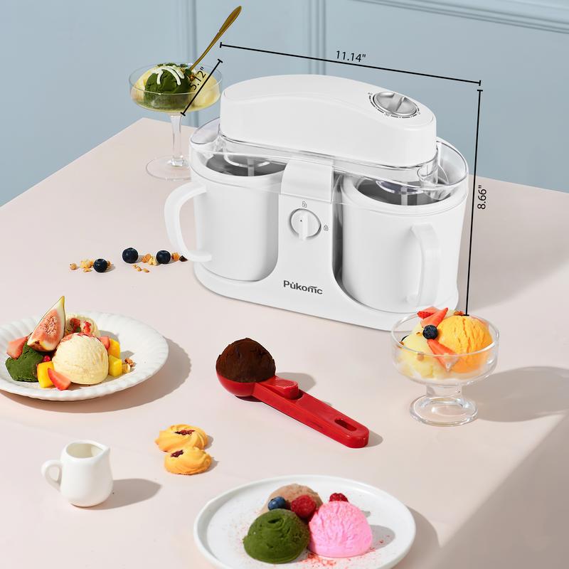 Pukomc Ice Cream Maker Machine for Home Use with Two Ice Cream Bowls Simple Operation Easy to Clean White Easy Fast Use Perfect Dessert,The best Christmas New Year gift summerwins