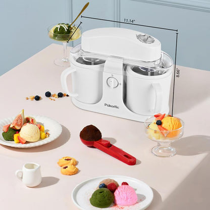 Pukomc Ice Cream Maker Machine for Home Use with Two Ice Cream Bowls Simple Operation Easy to Clean White Easy Fast Use Perfect Dessert,The best Christmas New Year gift summerwins